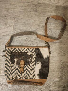 Myra Bag Cowhide & Woven Crossbody Bag – Leather Trim (New)